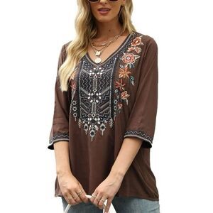 Unbranded Bohemian BohoMedium 3/4 sleeve embroidered tunic NWT Lined bodice